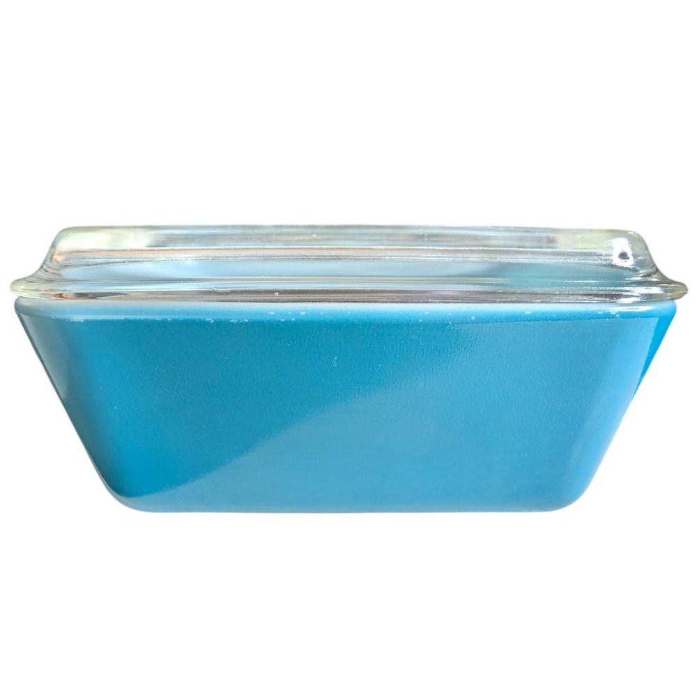 Vintage Pyrex Turquoise Refrigerator Dish 502-B with Clear Lid 502-C 1.5 Pint